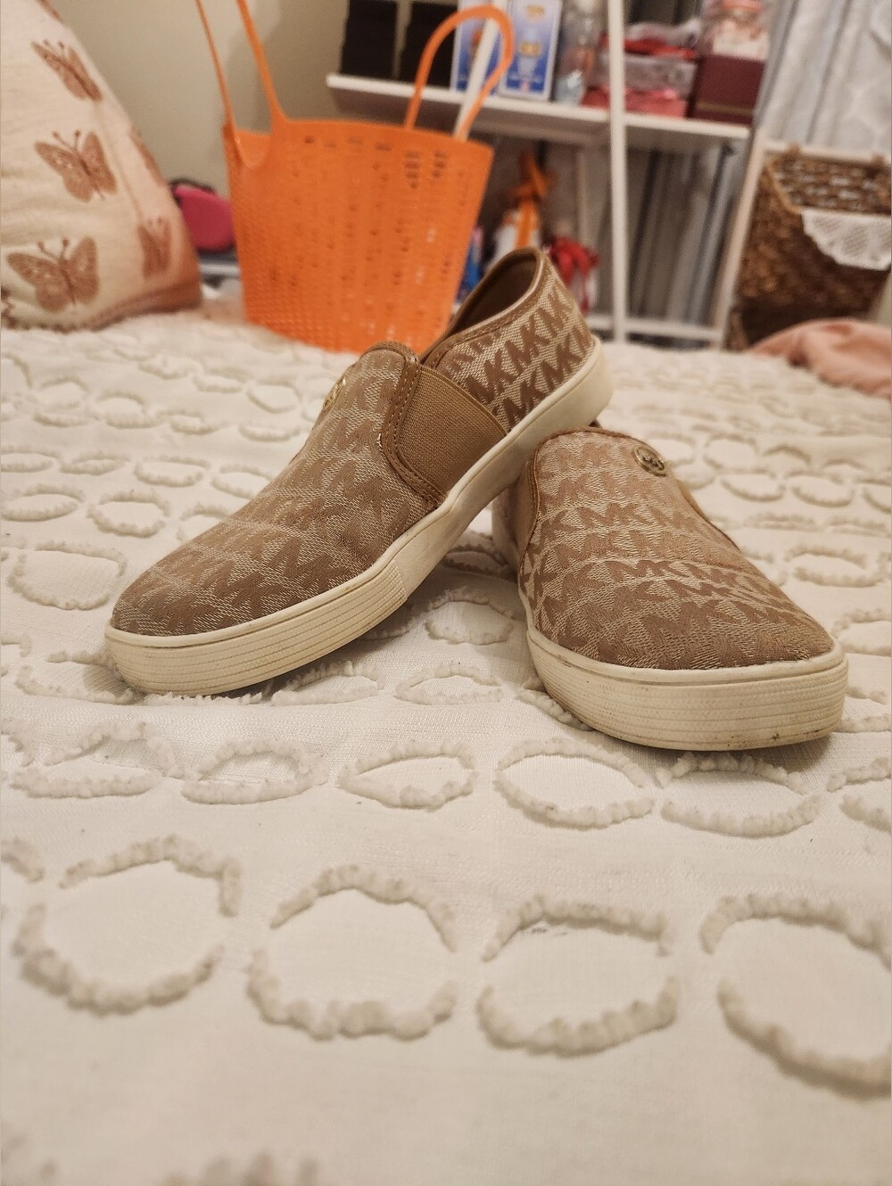 Michael Kors Tan Logo Slip-On Loafers Size 3